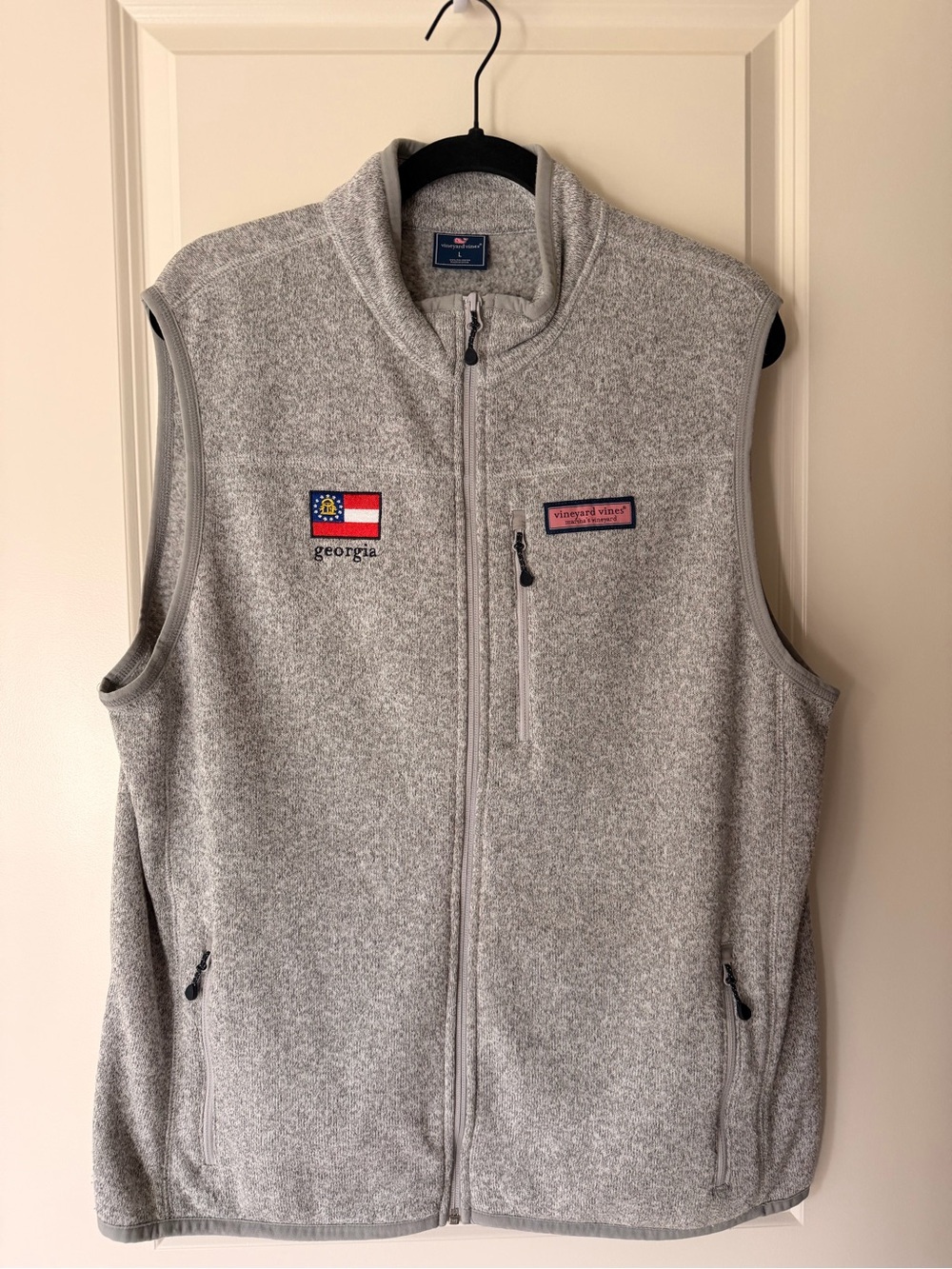 Vineyard Vines Grey Fleece Zip-Up Vest with Georgia Patch